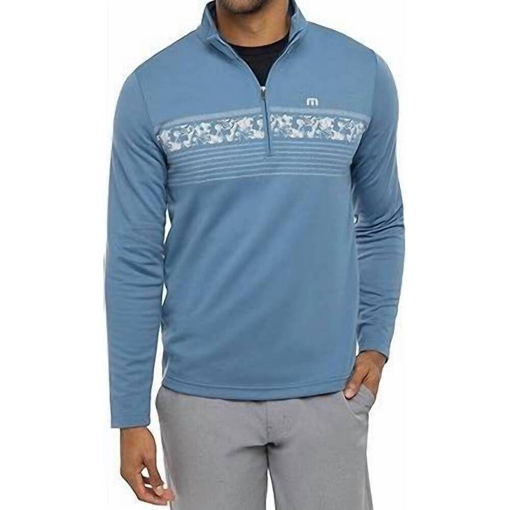 NEW TRAVISMATHEW upgraded striped quarter zip top in stellar blue chest stripe